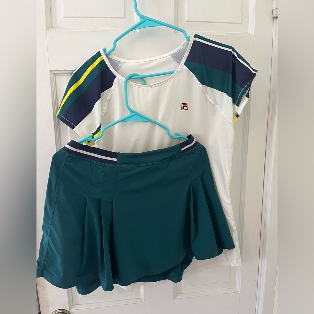 Fila White and Green Tennis Top and pleated skirt